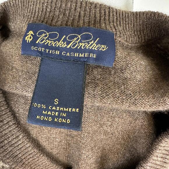 Brooks Brothers Mens 100% Cashmere Vneck Herringbone Brown + Tan Sweater SIZE S - Picture 4 of 5